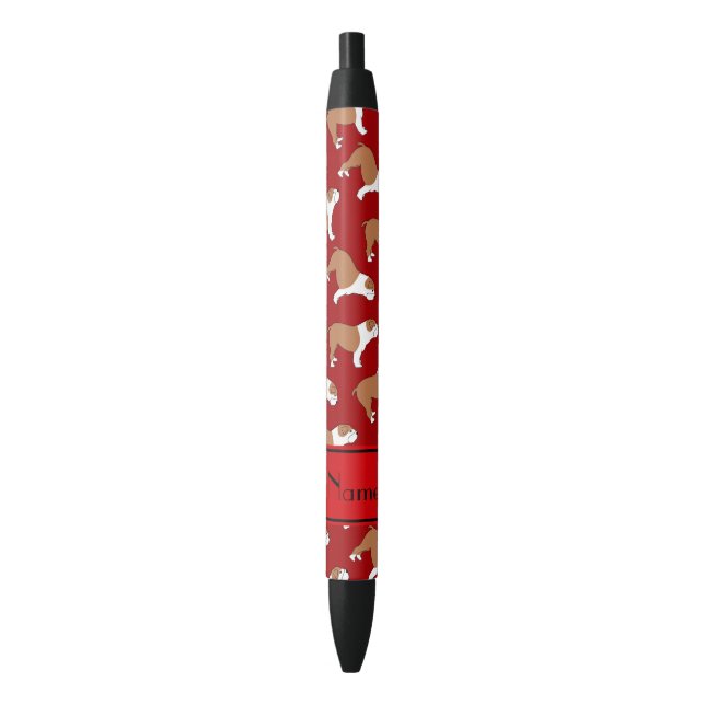 Personalised name red Bulldog Black Ink Pen (Front Vertical)