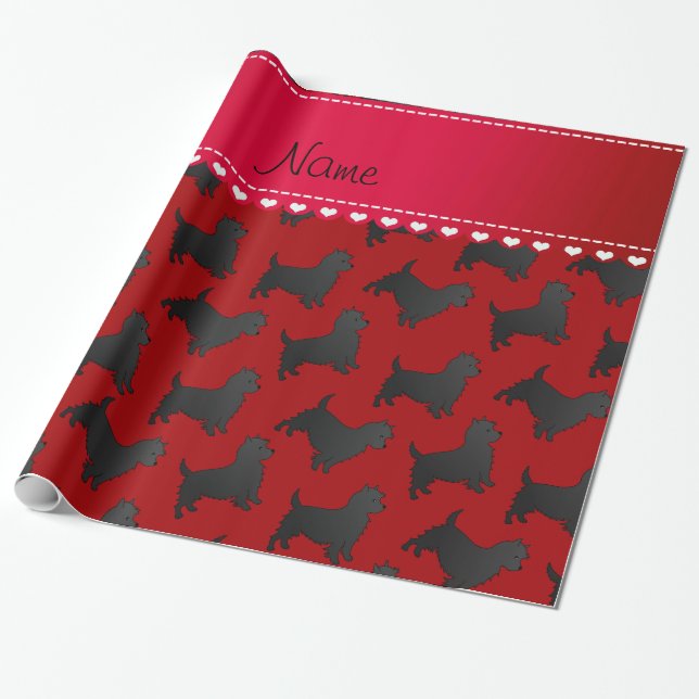 Personalised name red cairn terrier dogs wrapping paper (Unrolled)