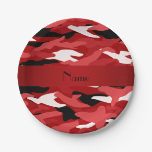 Personalised name red camouflage red stripe paper plate