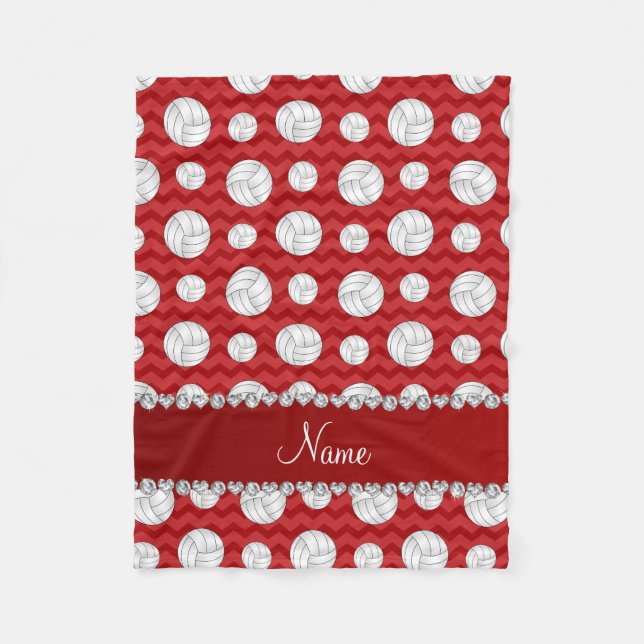 Personalised name red chevrons volleyballs fleece blanket (Front)
