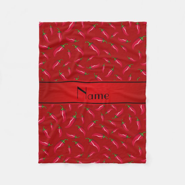 Personalised name red chilli pepper fleece blanket (Front)
