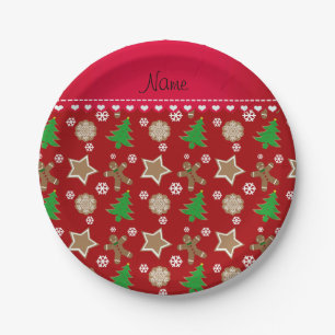 Personalised name red christmas cookies paper plate