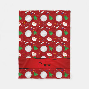 Personalised name red christmas golfing fleece blanket