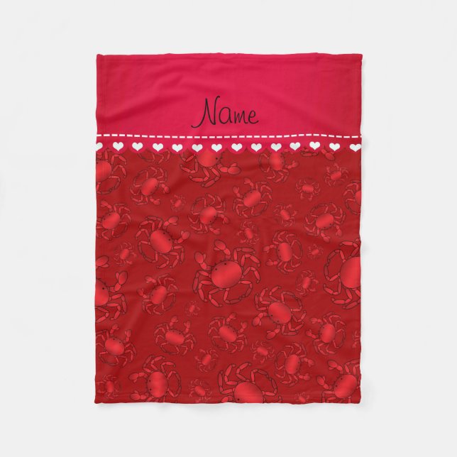 Personalised name red crab pattern fleece blanket (Front)