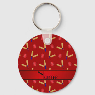 Personalised name red cricket pattern key ring