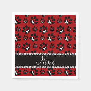 Personalised name red dachshunds dog paws napkin