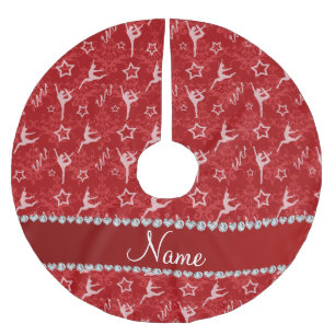 Personalised name red damask gymnastics brushed polyester tree skirt