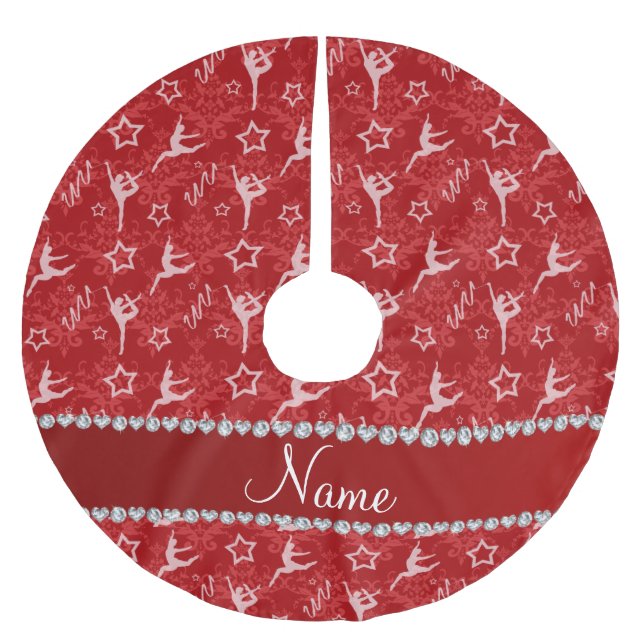 Personalised name red damask gymnastics brushed polyester tree skirt (Front)