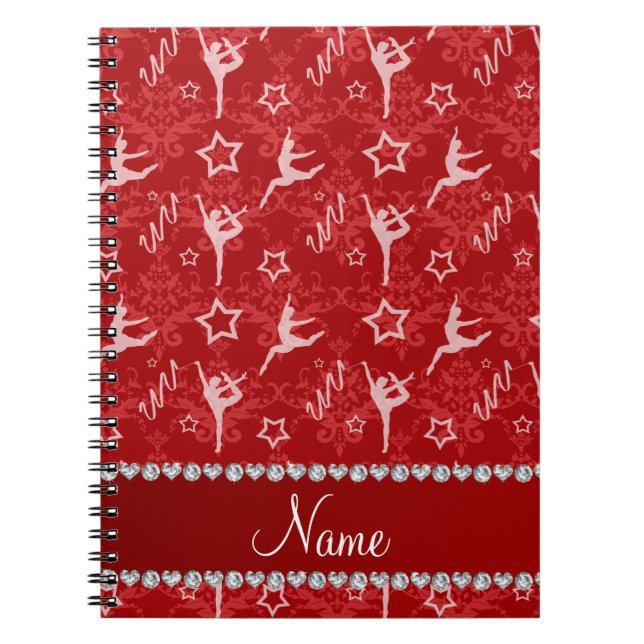 Personalised name red damask gymnastics notebook (Front)