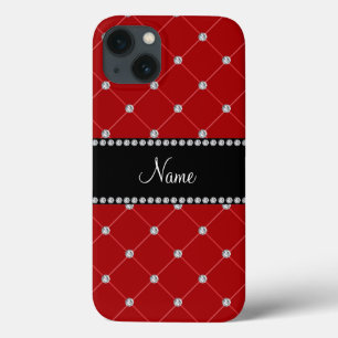 Personalised name red diamonds tuft iPhone 13 case