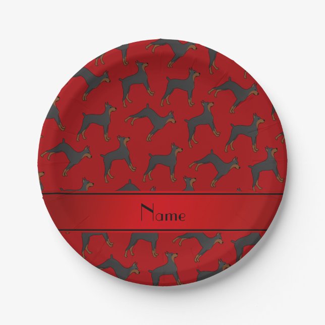 Personalised name red doberman pinschers paper plate (Front)