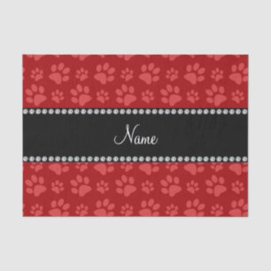 Personalised name red dog paw prints tissue paper