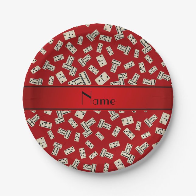Personalised name red dominos paper plate (Front)