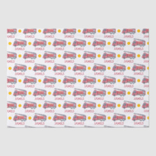 Personalised Name Red Fire truck Party Tissue Paper
