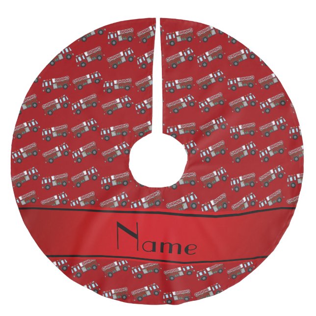 Personalised name red firetrucks brushed polyester tree skirt (Front)