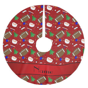Personalised name red football christmas brushed polyester tree skirt