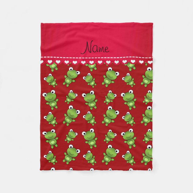 Personalised name red frogs fleece blanket (Front)