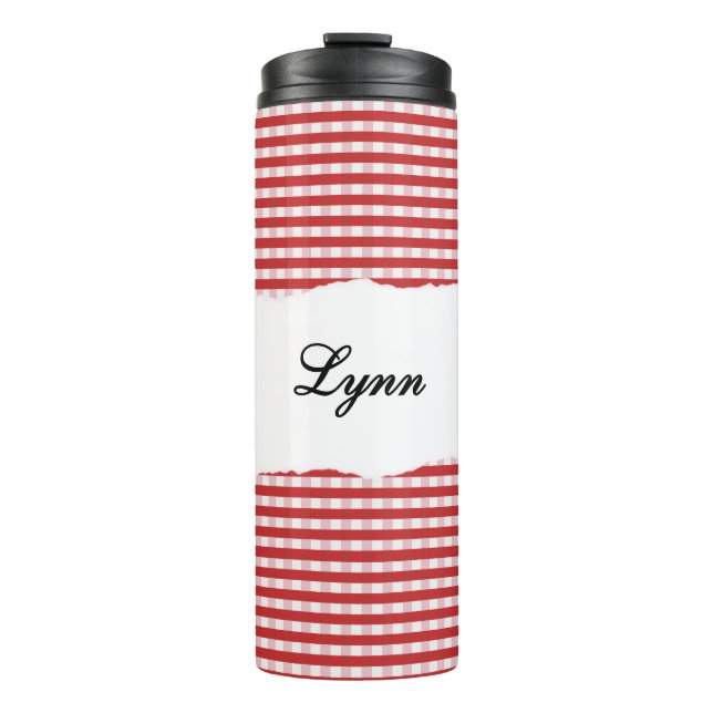 Personalised Name Red Gingham Pattern Thermal Tumbler (Front)