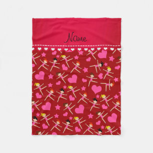 Personalised name red girl gymnasts hearts stars fleece blanket