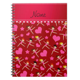 Personalised name red girl gymnasts hearts stars notebook