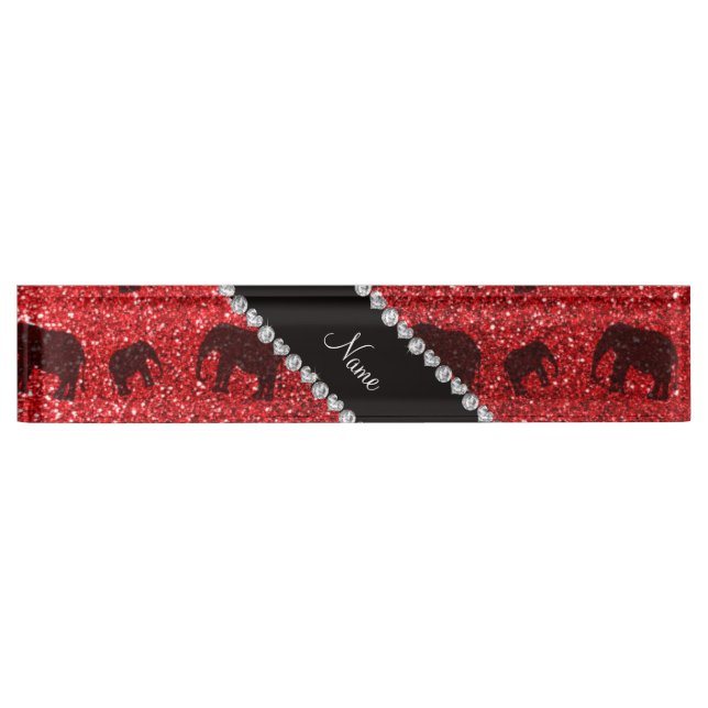Personalised name red glitter elephants nameplate (Front)