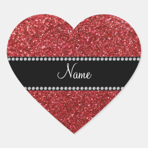 Personalised name red glitter heart sticker