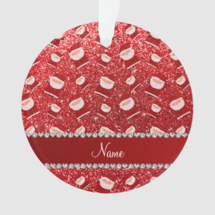 Personalised name red glitter santas ornament