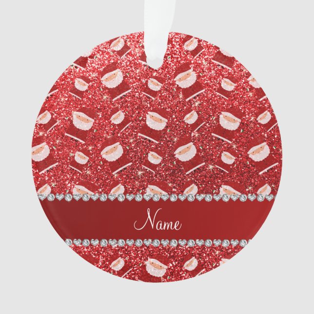 Personalised name red glitter santas ornament (Front)