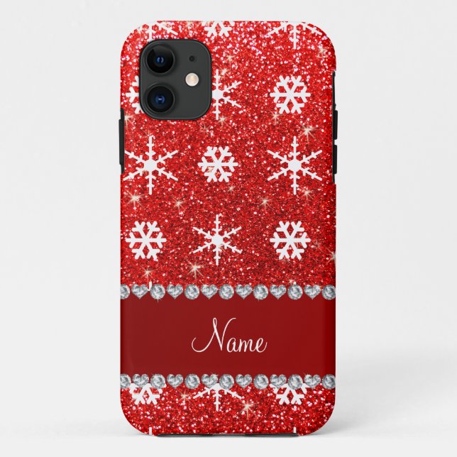 Personalised name red glitter white snowflakes Case-Mate iPhone case (Back)