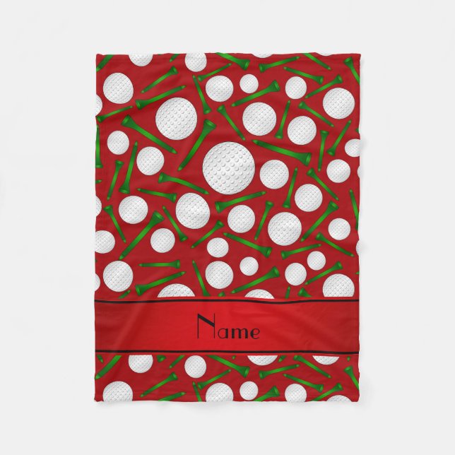 Personalised name red golf balls tees fleece blanket (Front)