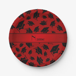 Personalised name red graduation cap paper plate