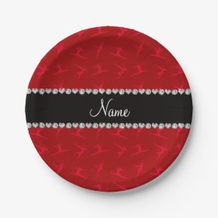 Personalised name red gymnastics pattern paper plate