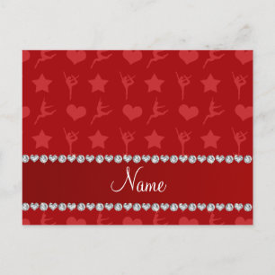 Personalised name red gymnastics stars hearts postcard