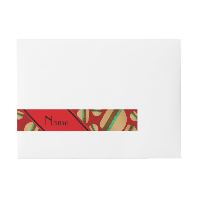 Personalised name red hamburger pattern wraparound address label (Front)