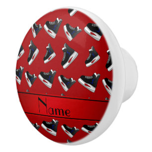 Personalised name red hockey skates ceramic knob