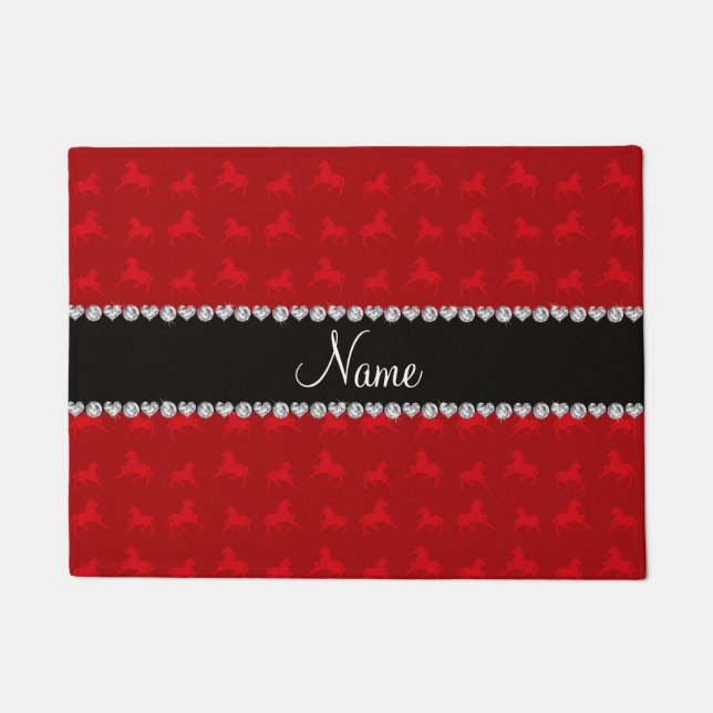 Personalised name red horse pattern doormat (Front)