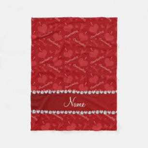 Personalised name red i love cheerleading hearts fleece blanket