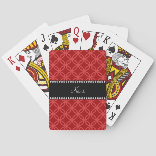 Personalised name red interlocking circles playing cards (Back)