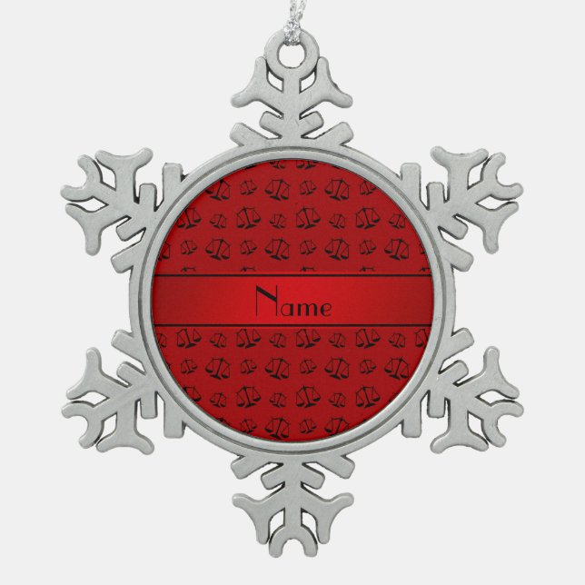 Personalised name red justice scales snowflake pewter christmas ornament (Front)