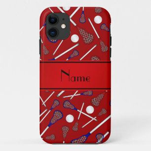 Personalised name red lacrosse pattern iPhone 11 case