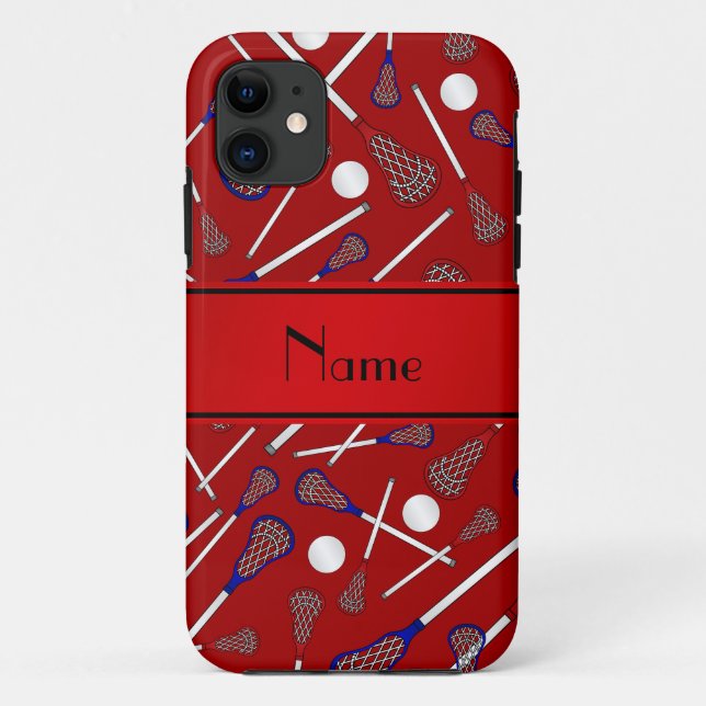 Personalised name red lacrosse pattern Case-Mate iPhone case (Back)