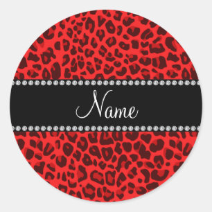 Personalised name red leopard pattern classic round sticker