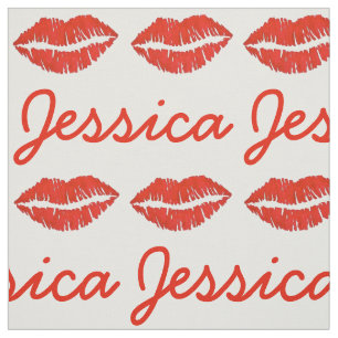 Personalised Name Red Lips Lipstick Kiss Print Fabric