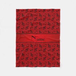 Personalised name red music notes fleece blanket
