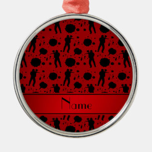 Personalised name red paintball pattern metal ornament