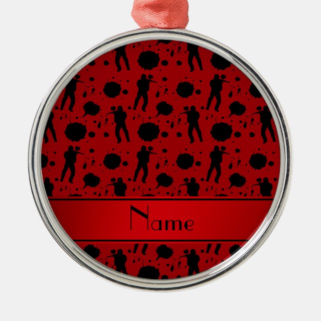 Personalised name red paintball pattern metal ornament (Front)
