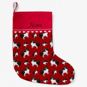 Personalised name red Papillon dogs Small Christmas Stocking