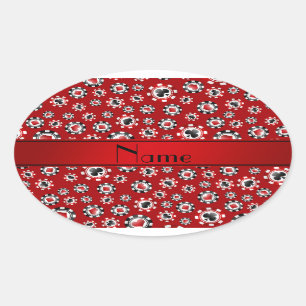 Personalised name red poker chips oval sticker