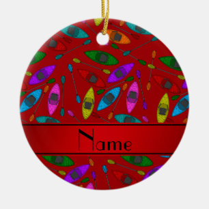 Personalised name red rainbow kayaks ceramic tree decoration