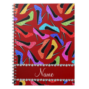 Personalised name red rainbow leopard high heels notebook